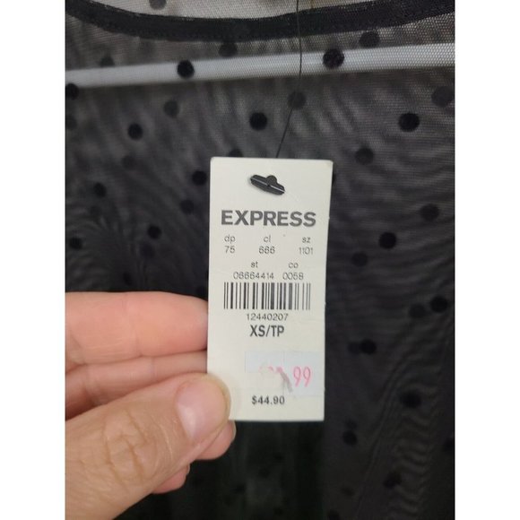 Express Black Textured Polka Dot Sheer Bell Sleeve NEW Blouse Size XS - Picture 4 of 8